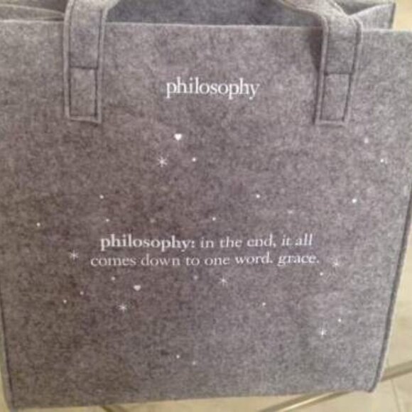Philosophy Gray Felt Bag Tote / Lunch Bag / diaper bag / toiletry - Brand New - Picture 2 of 7